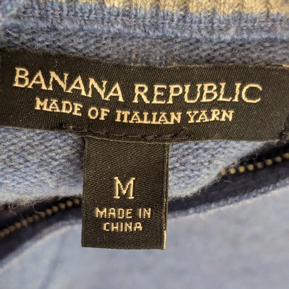 Banana Republic Henley Sweater Pullover sz M* 1/4 Zip Button Heather Blue Cotton - Picture 5 of 8